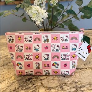 Hello Kitty Sanrio Checkered Pastel Trapezoid Cosmetic Bag Pouch Large NWT